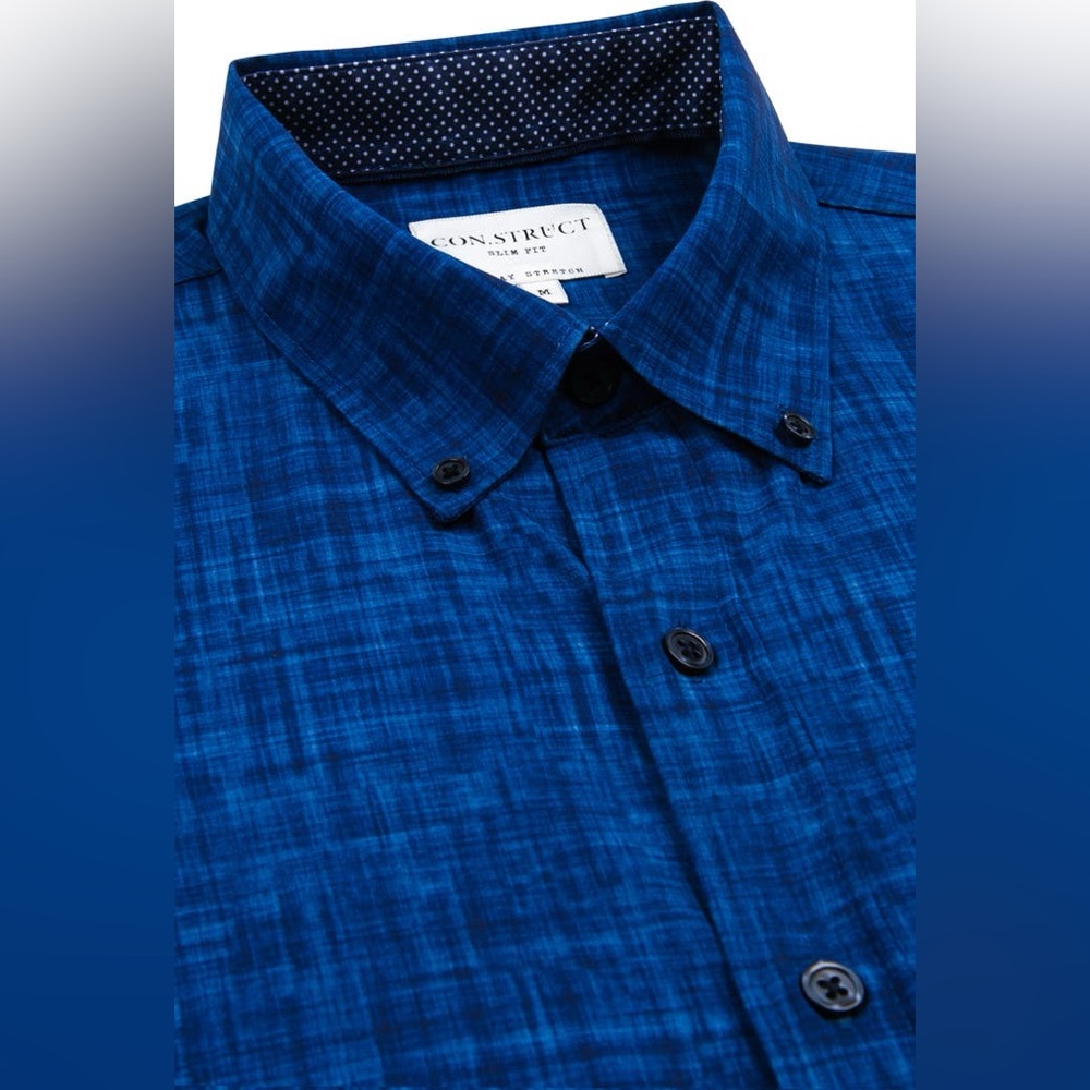 Construct Slim Fit Four-Way Stretch Performance Chambray Shirt - Picture 4 of 15